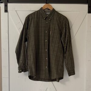 Olive Green Plaid Men's Button-Down Shirt